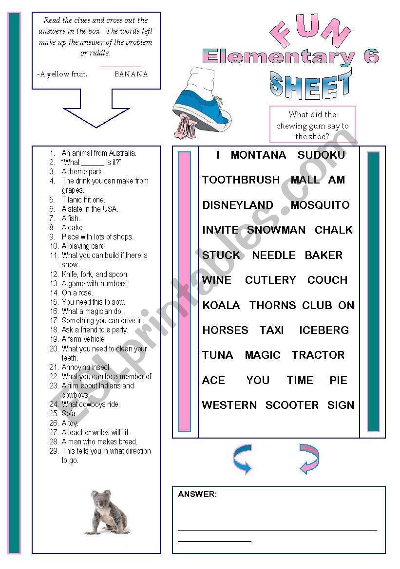 Fun Sheet Elementary 6 worksheet