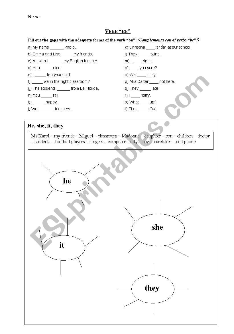 (to) be and personal pronouns worksheet