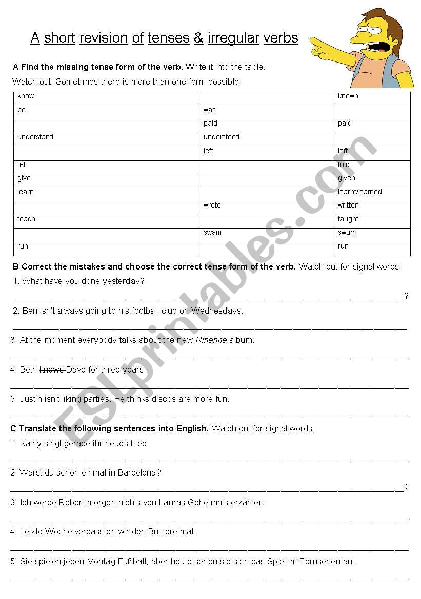 Irregular verbs worksheet