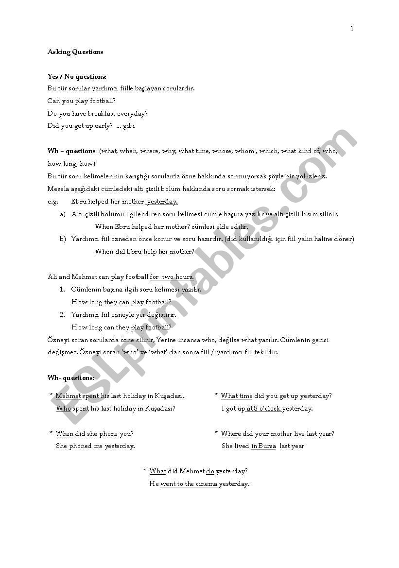 asking questions worksheet