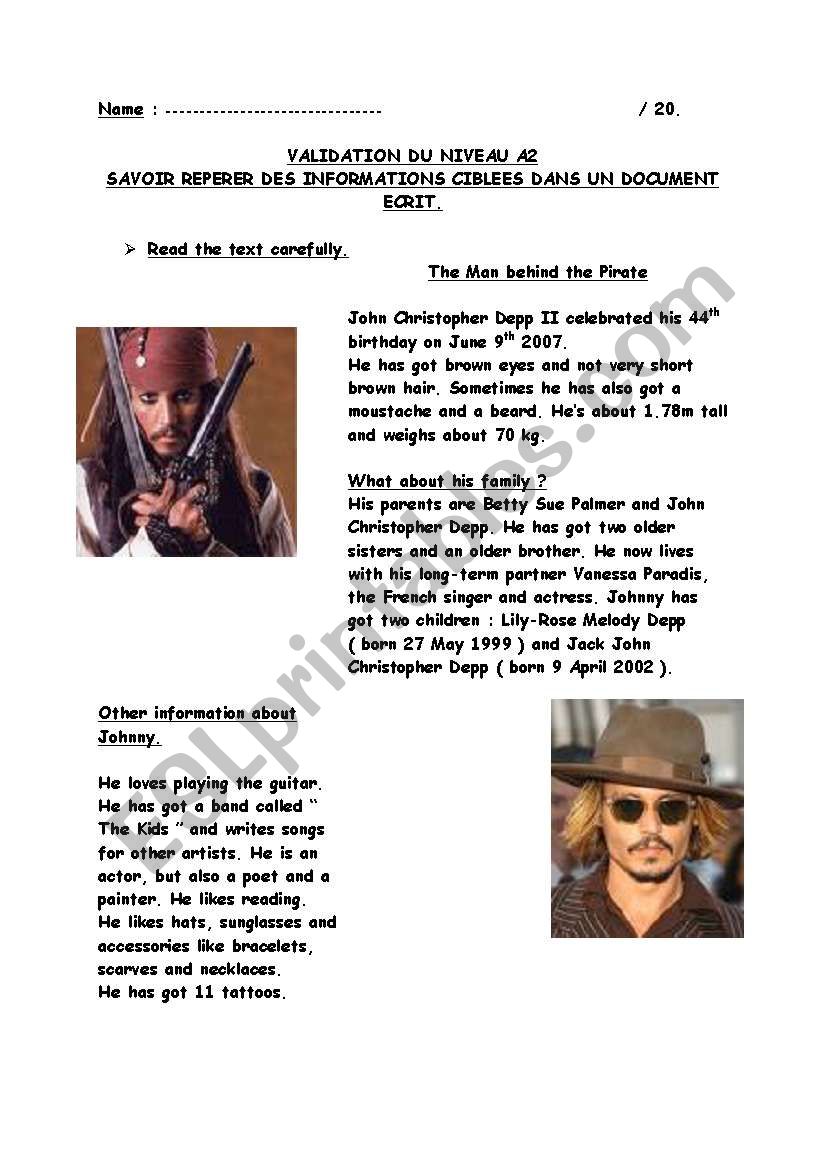 reading comprehension johnny depp