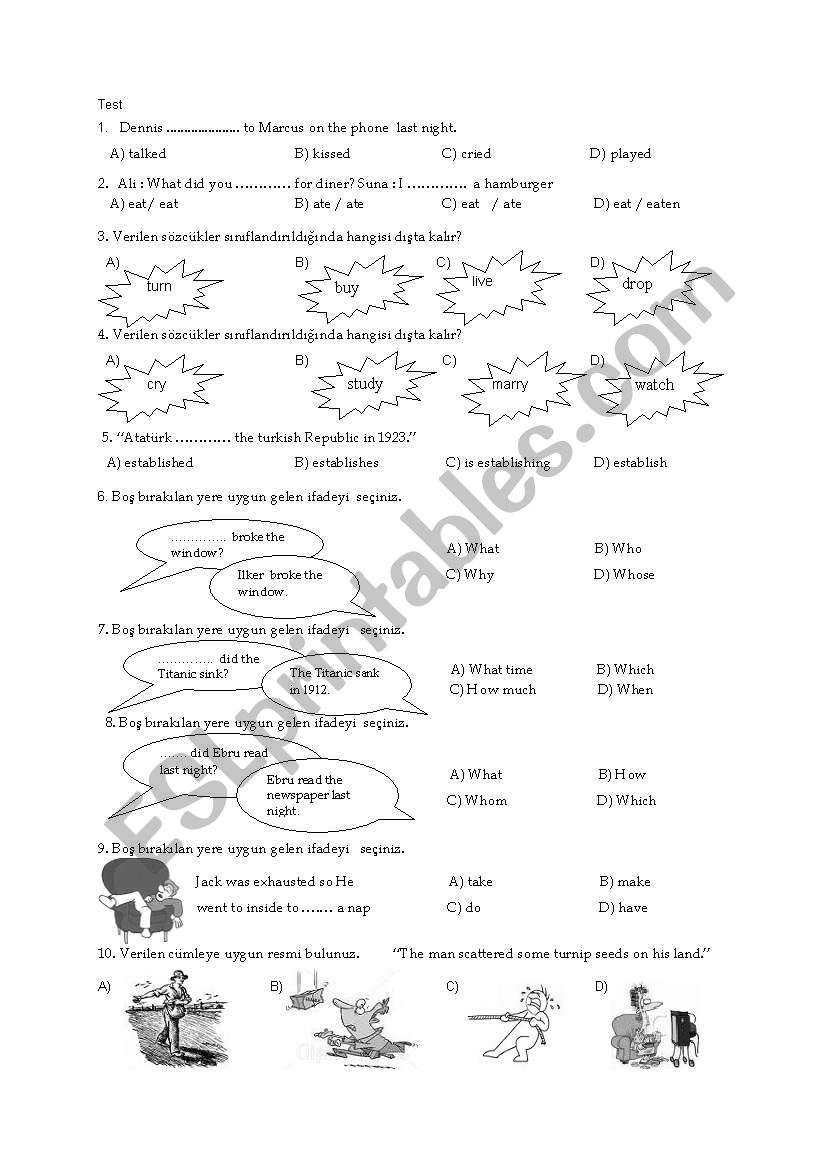 multiple choice with past tense