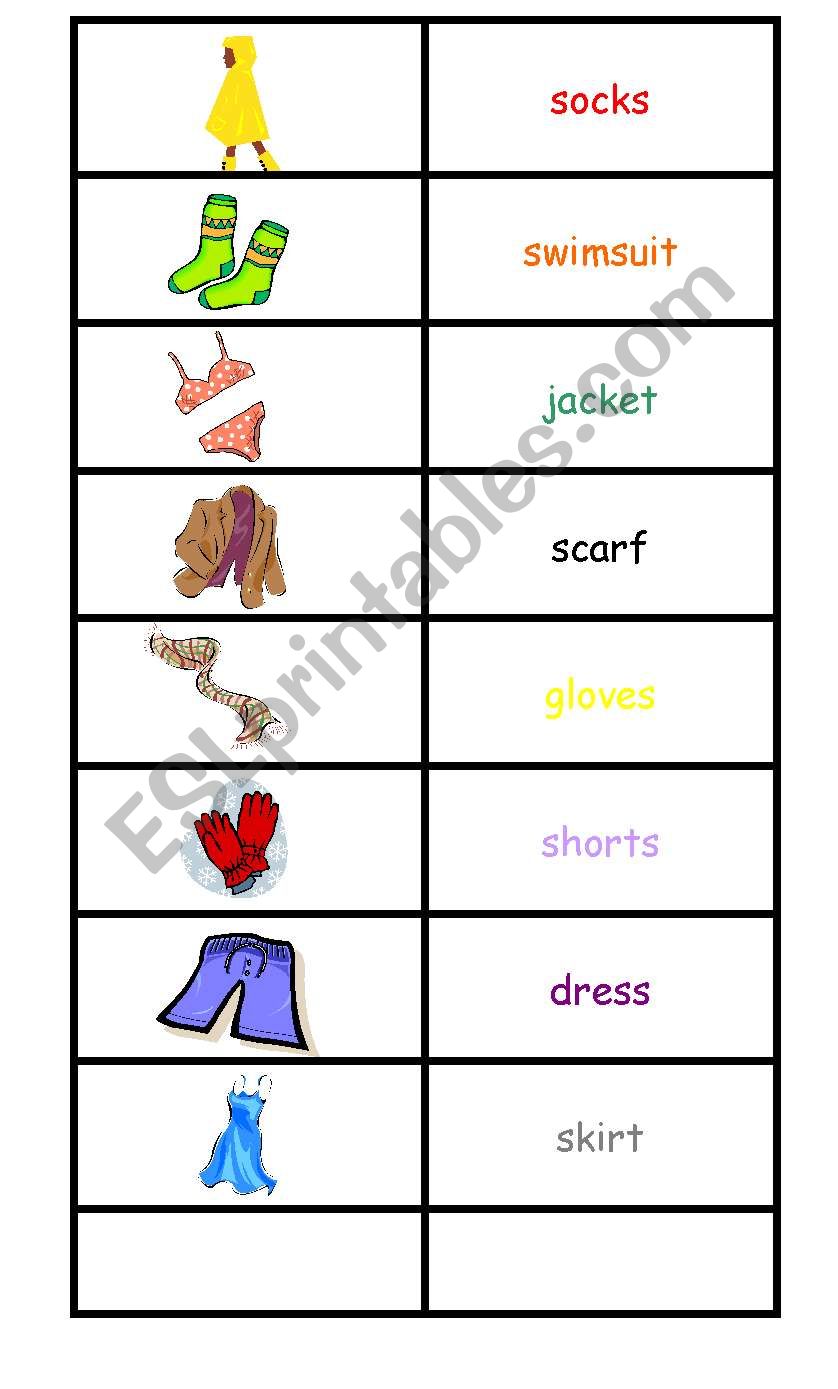 Clothes domino worksheet