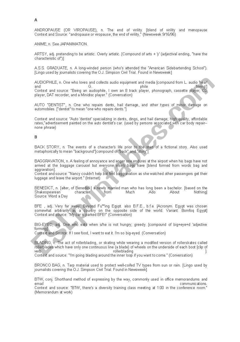 NEW WORDS TO LEARN worksheet