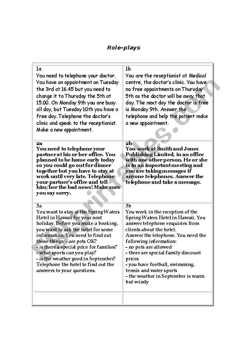 Role-plays worksheet