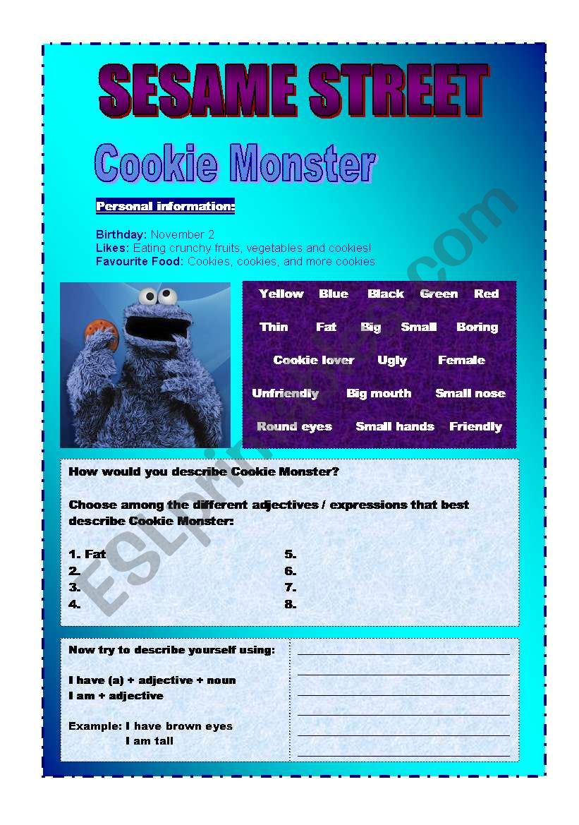 ADJECTIVES (DESCRIPTIONS) - COOKIE MONSTER 