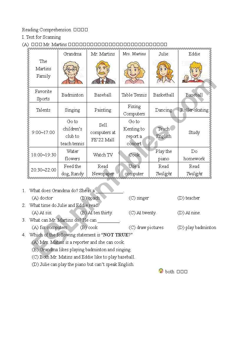 Reading Comprehesion Test for students