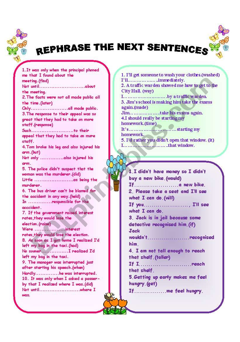 useful rephrasings worksheet