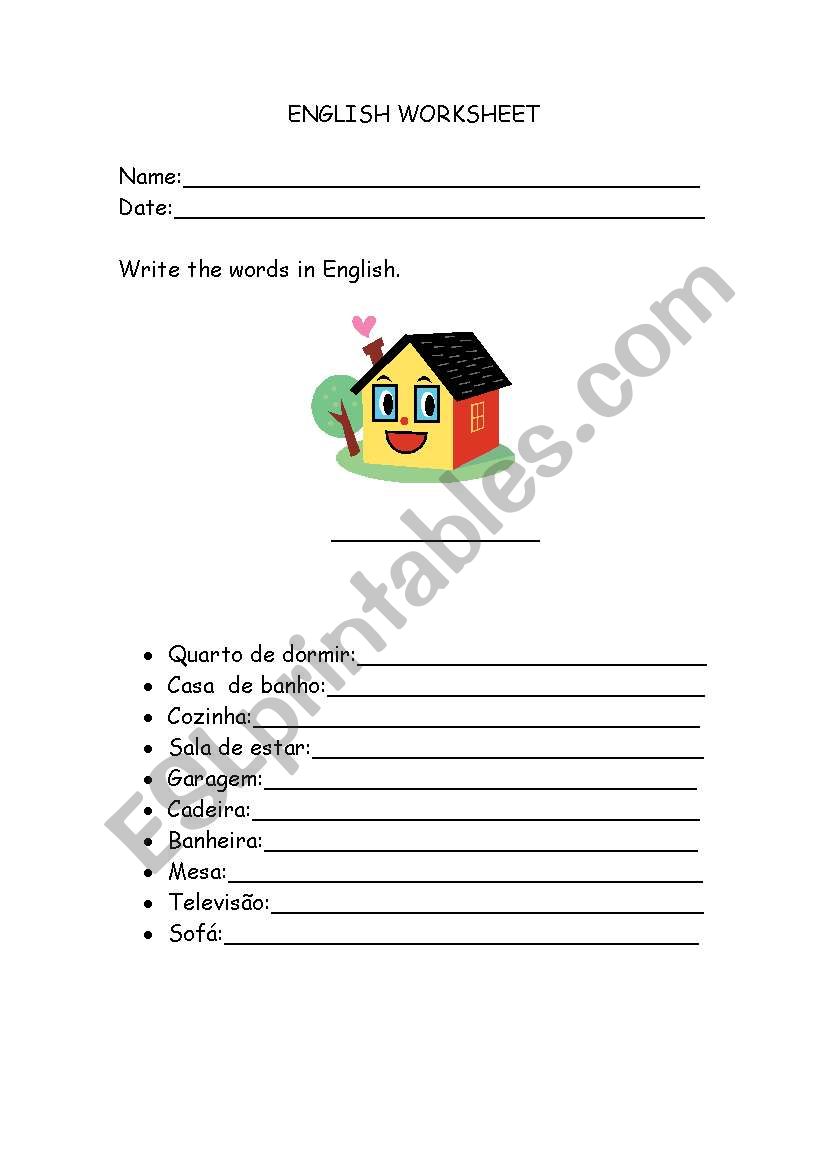 Vocabulary-house worksheet