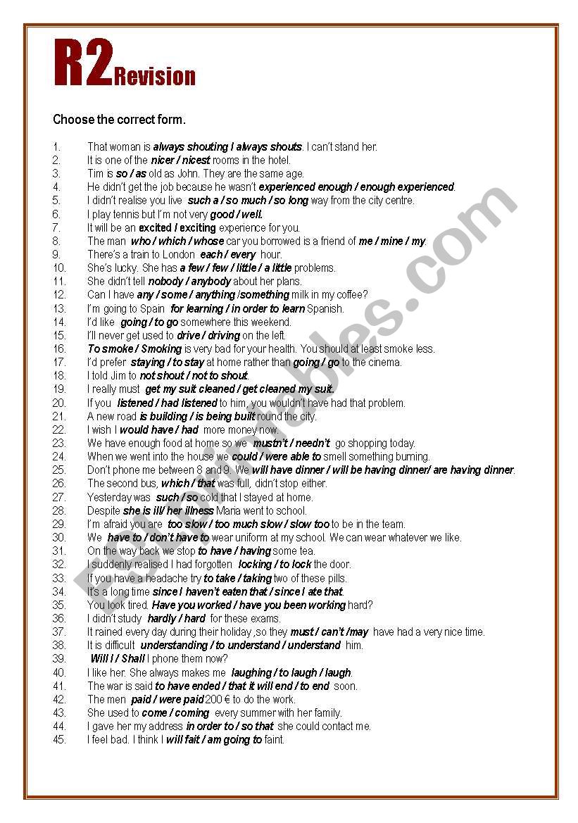 R2 Revision worksheet