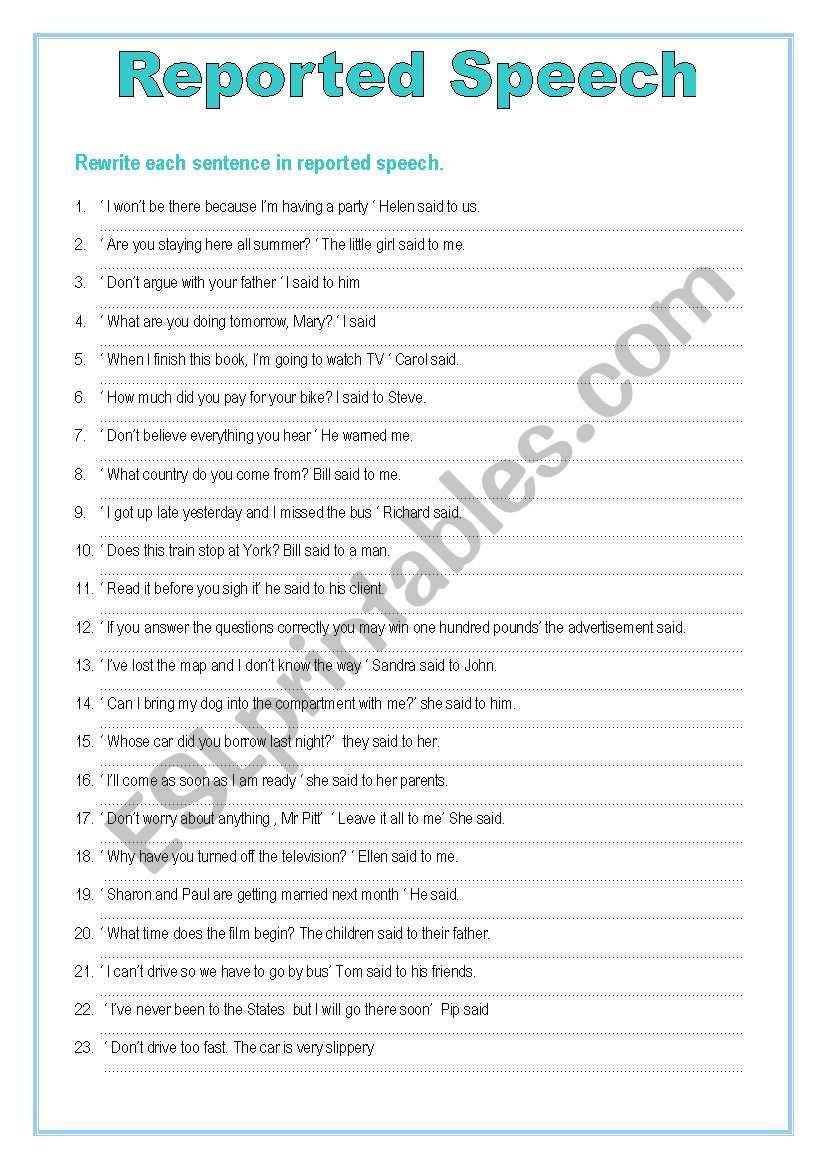  Reported Speech worksheet