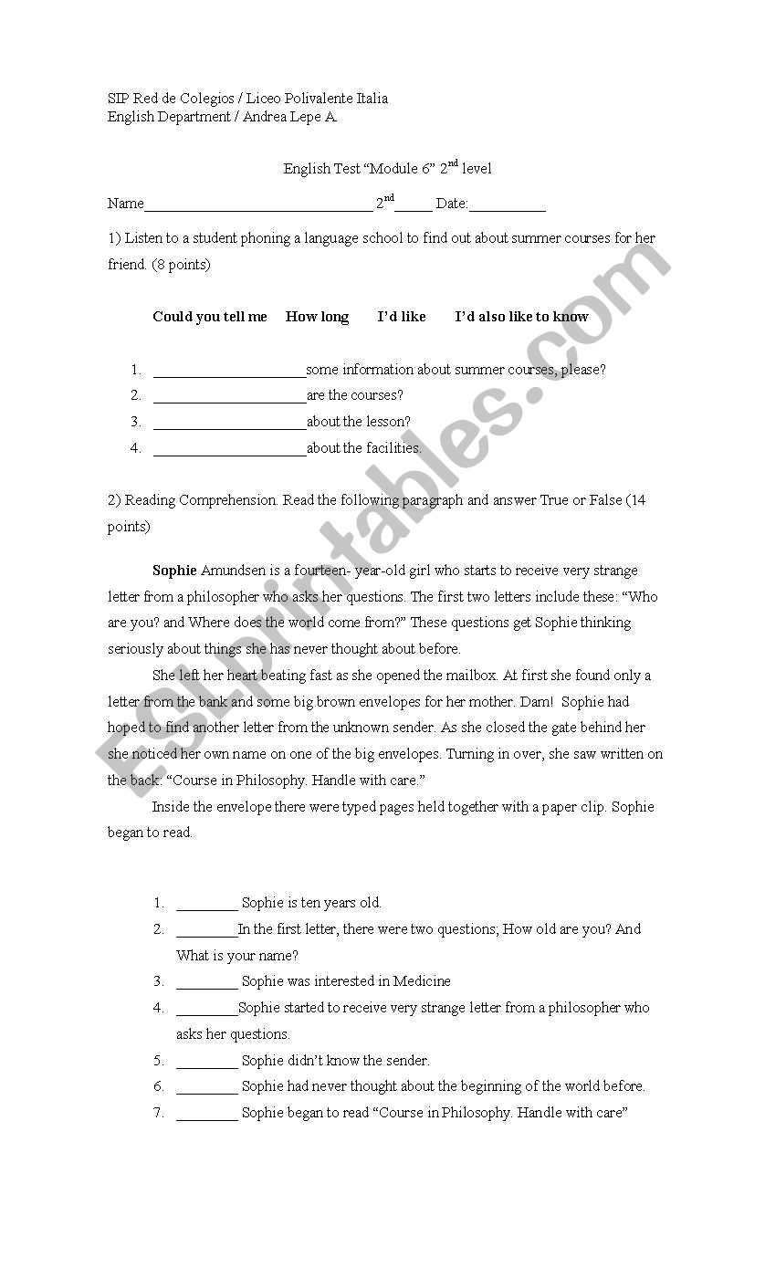 Englis test worksheet