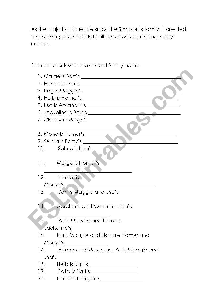 Family Tree worksheet