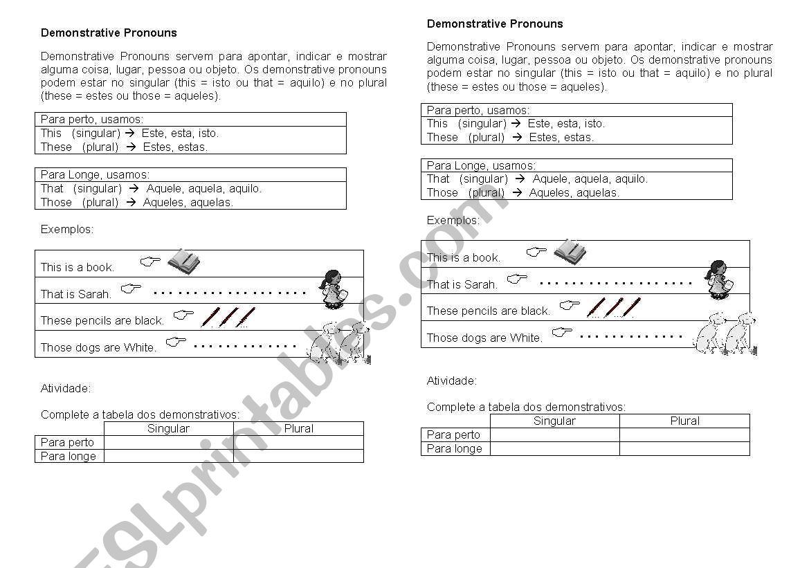 demonstratives worksheet