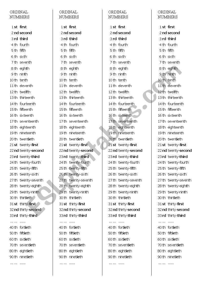 ordinal numbers worksheet