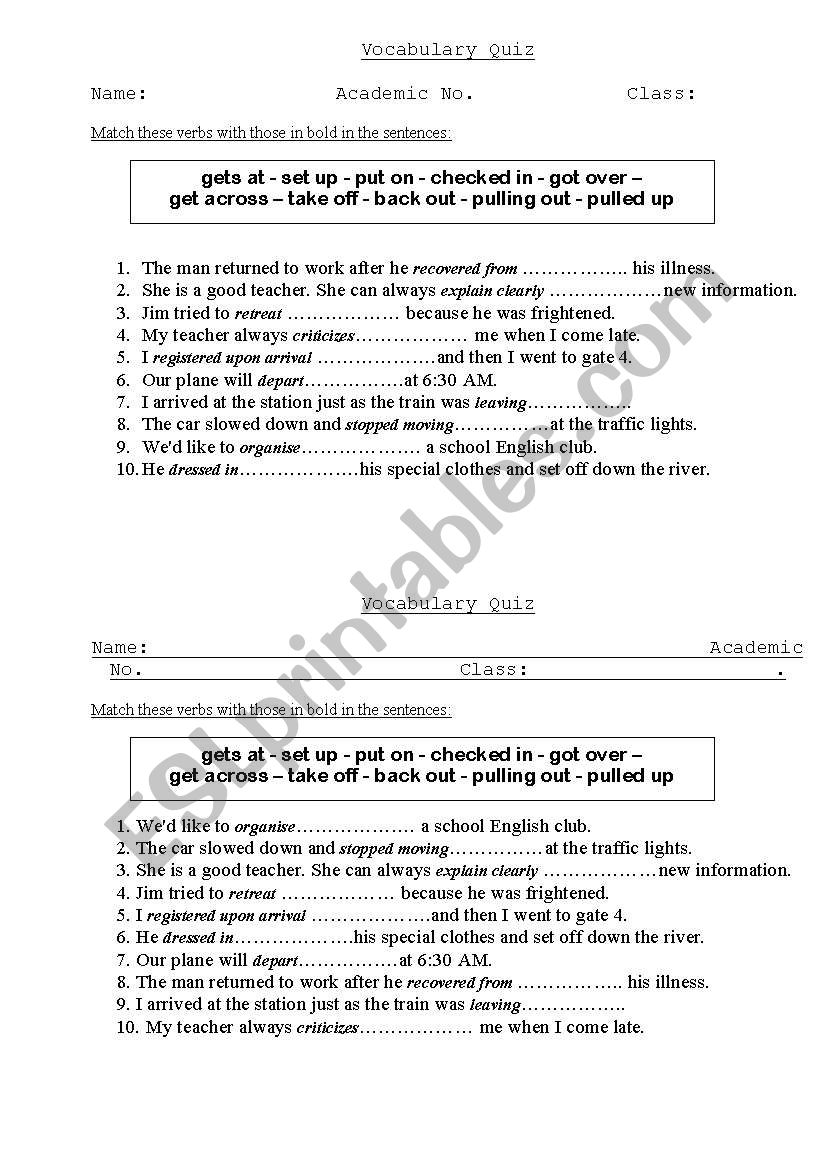 multi-part verbs  worksheet