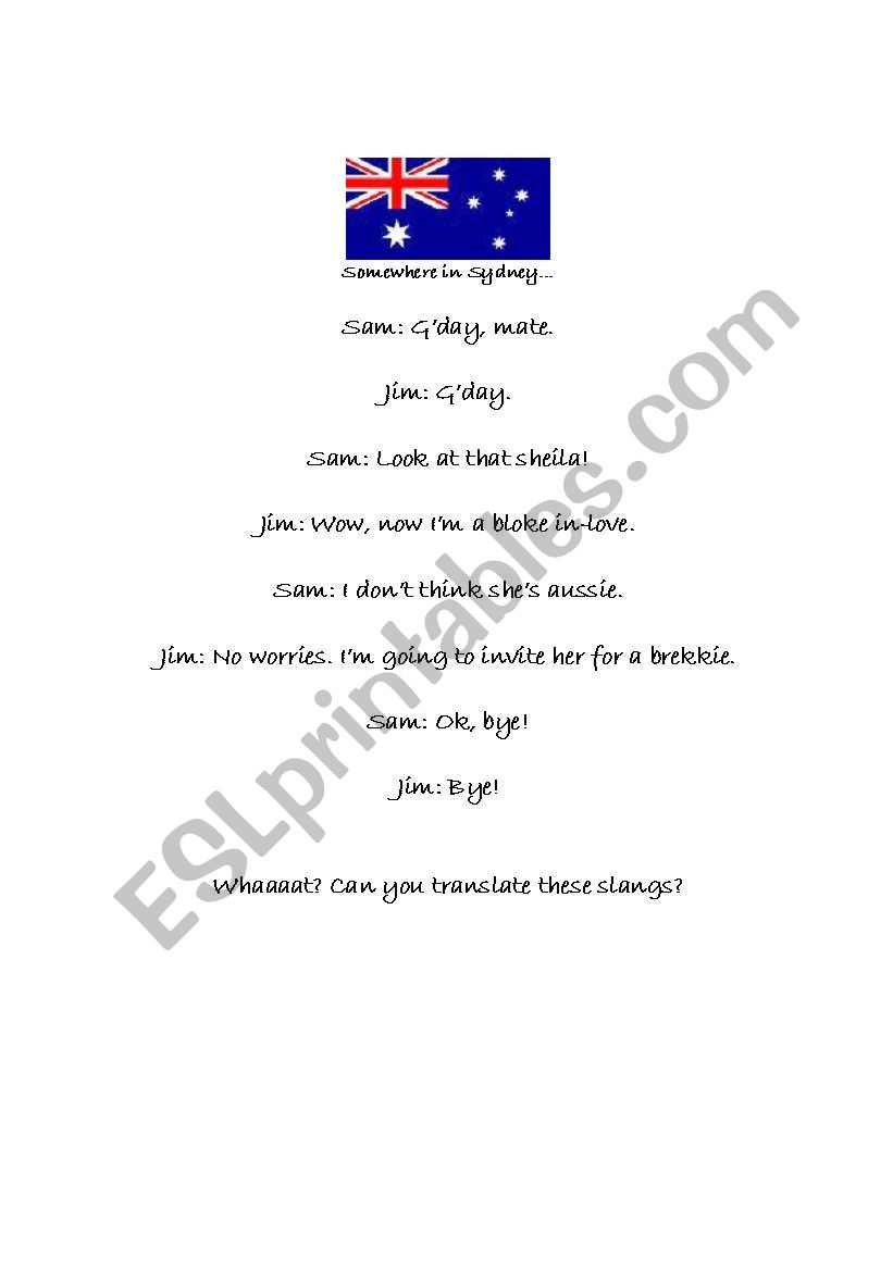 Australian Slang worksheet