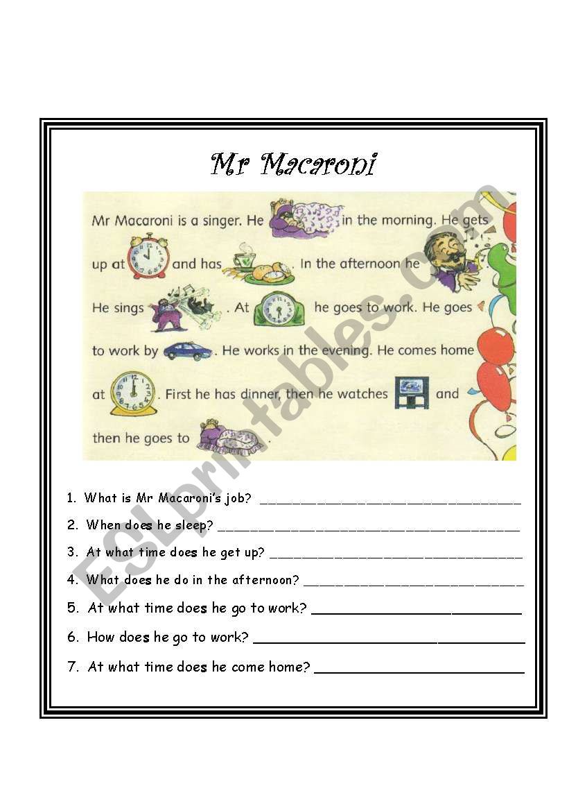 Comprehension worksheet