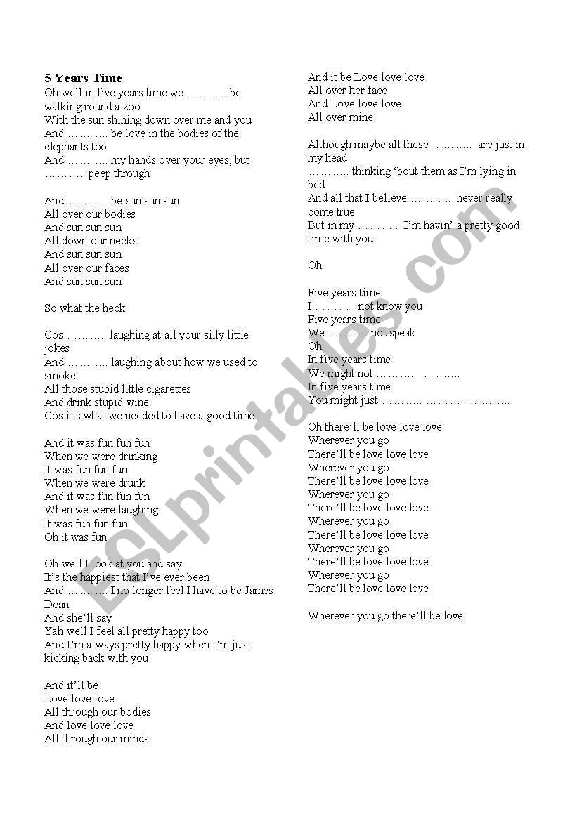 future tense - song worksheet