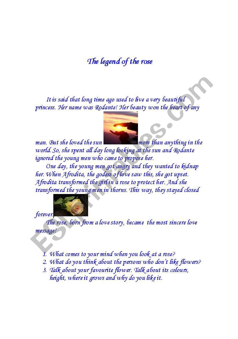 Legend of the rose worksheet