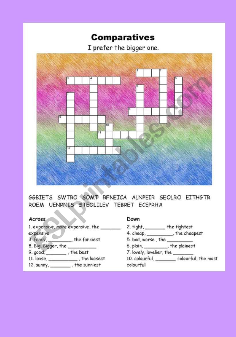 comparative crossword! worksheet