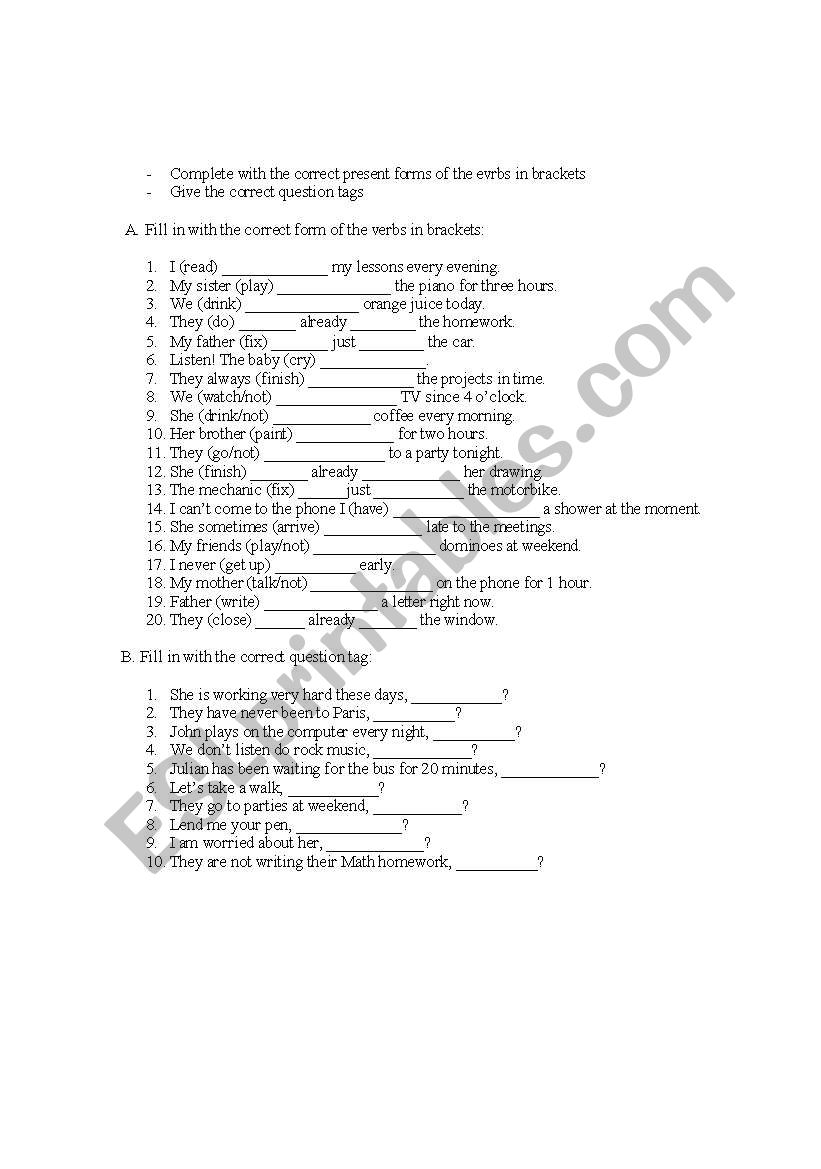 present tense worksheet