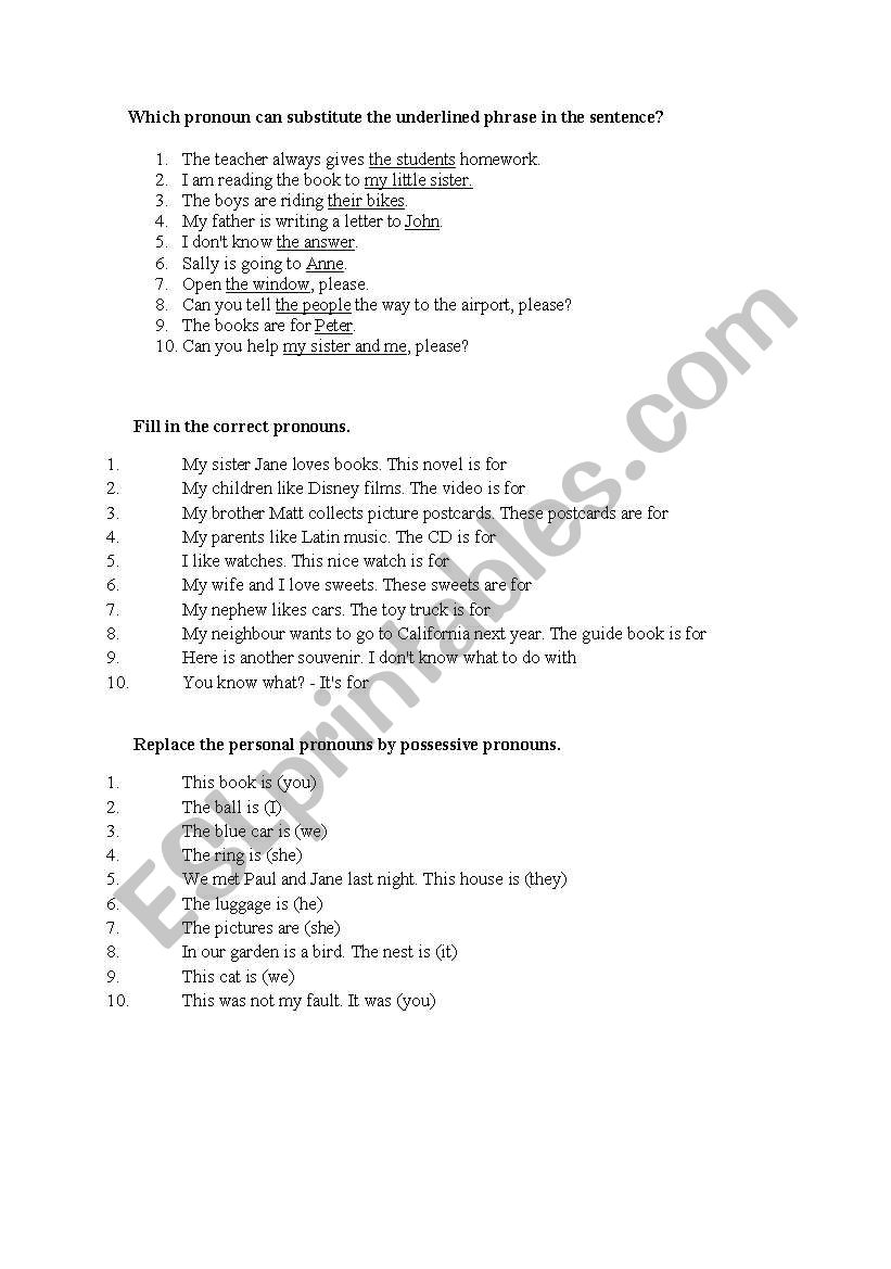 Personal pronouns worksheet