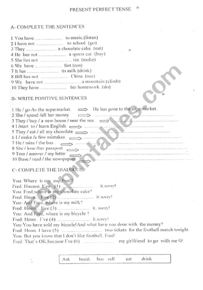 present perfect tense worksheet