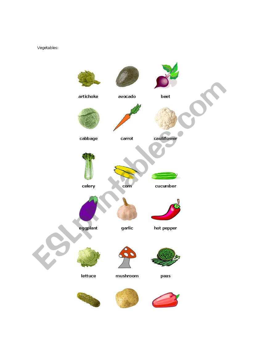 VEGATABELS worksheet