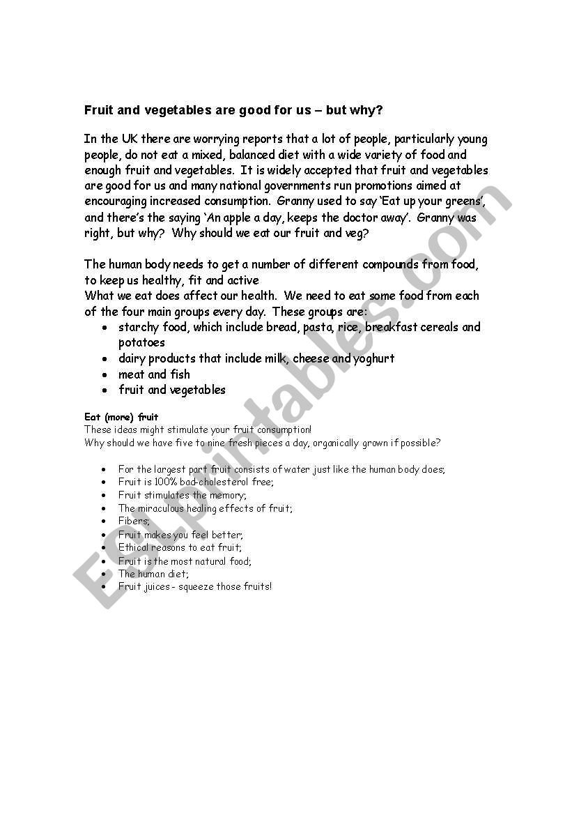 fruit and vegetables worksheet