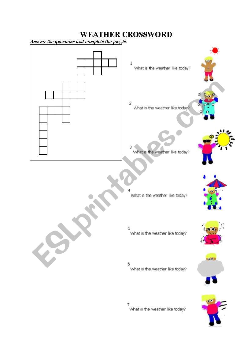 crossword puzzle of weather worksheet