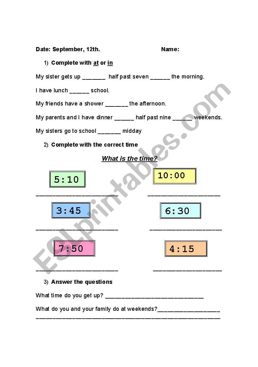 Prepostions, time and simple present