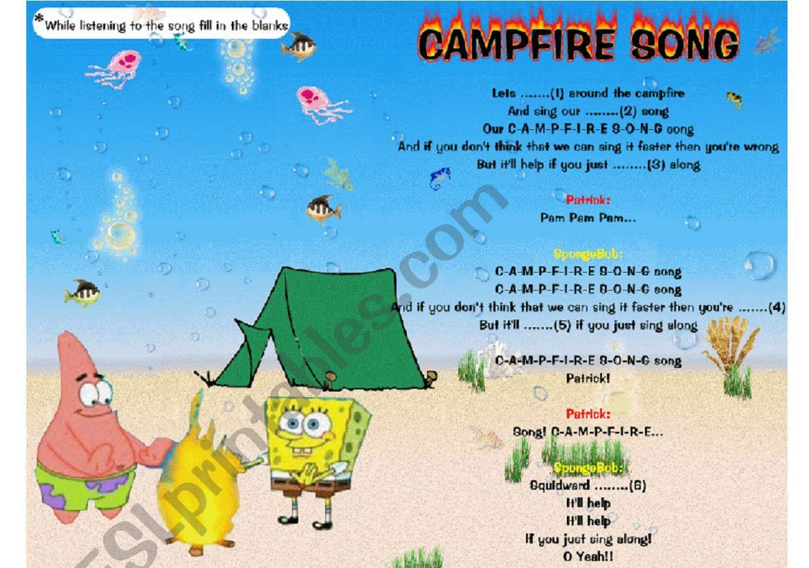 sponge bob campfire song worksheet