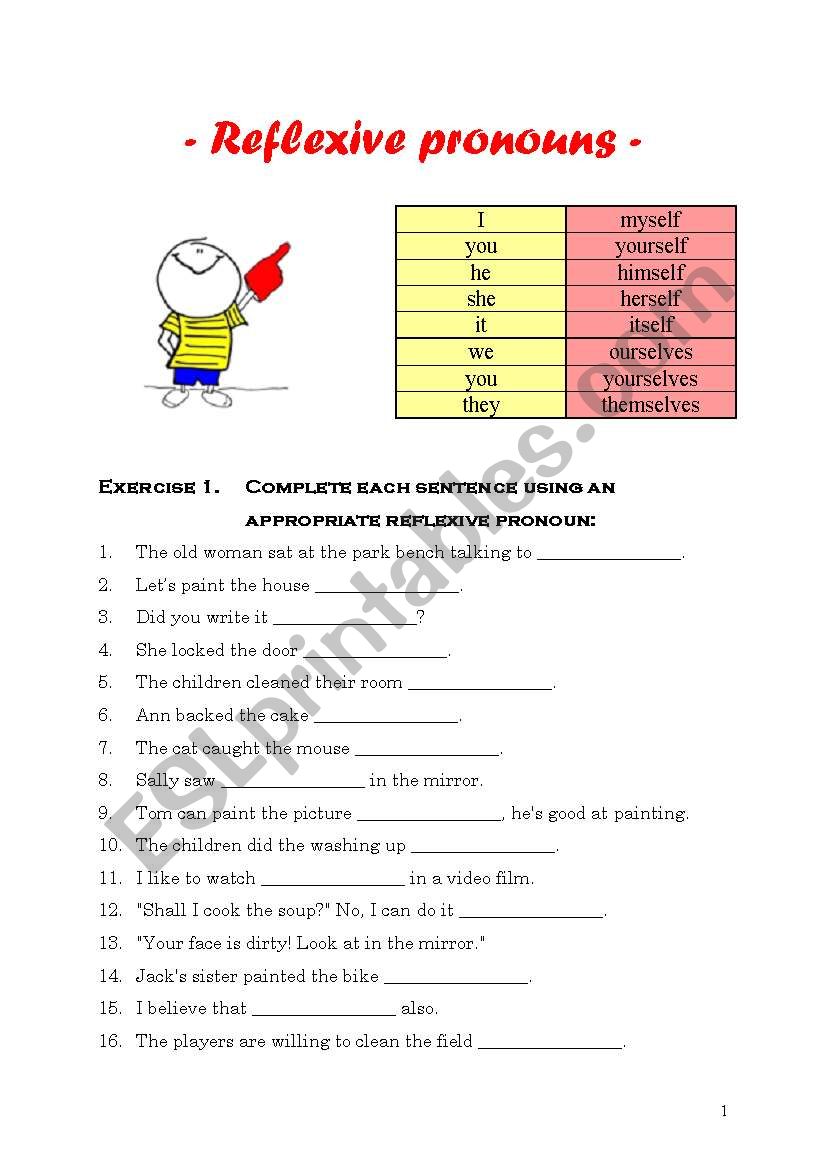 reflexive pronouns worksheet