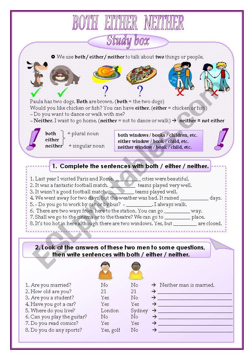 both / either / neither worksheet