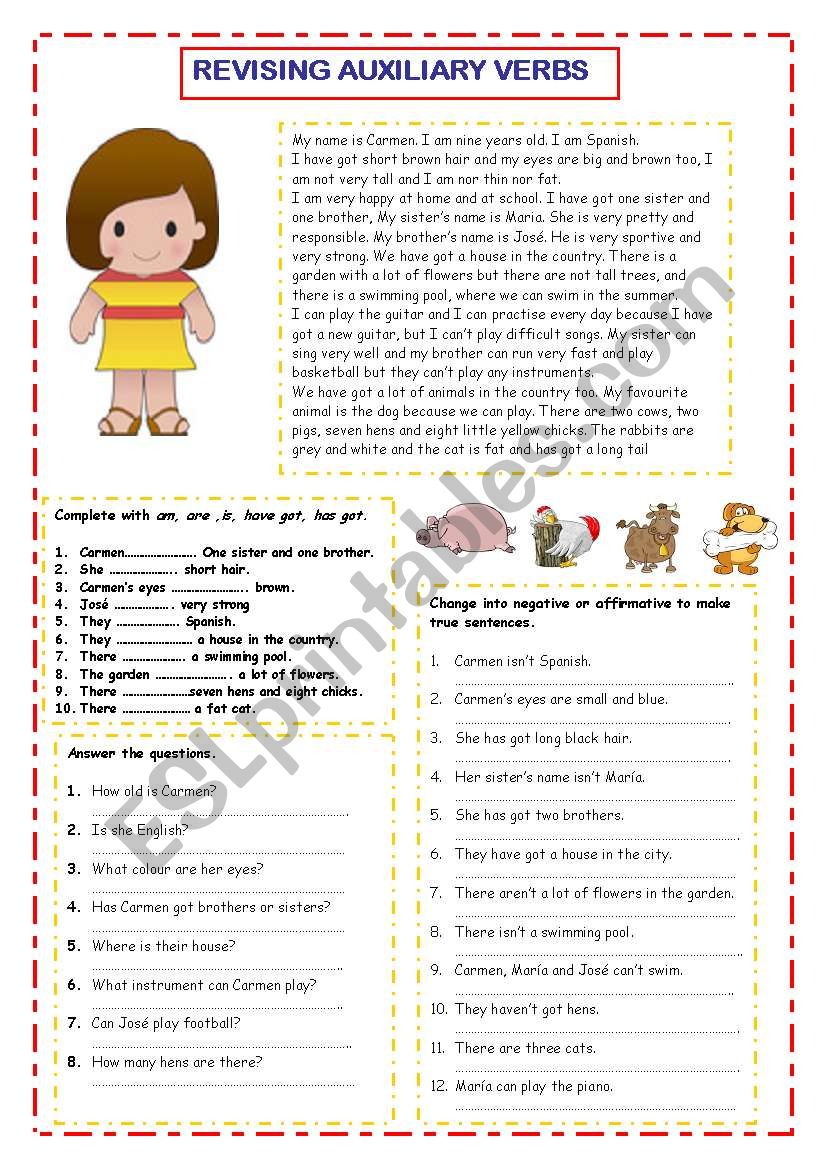 Revising Auxialary verbs. worksheet