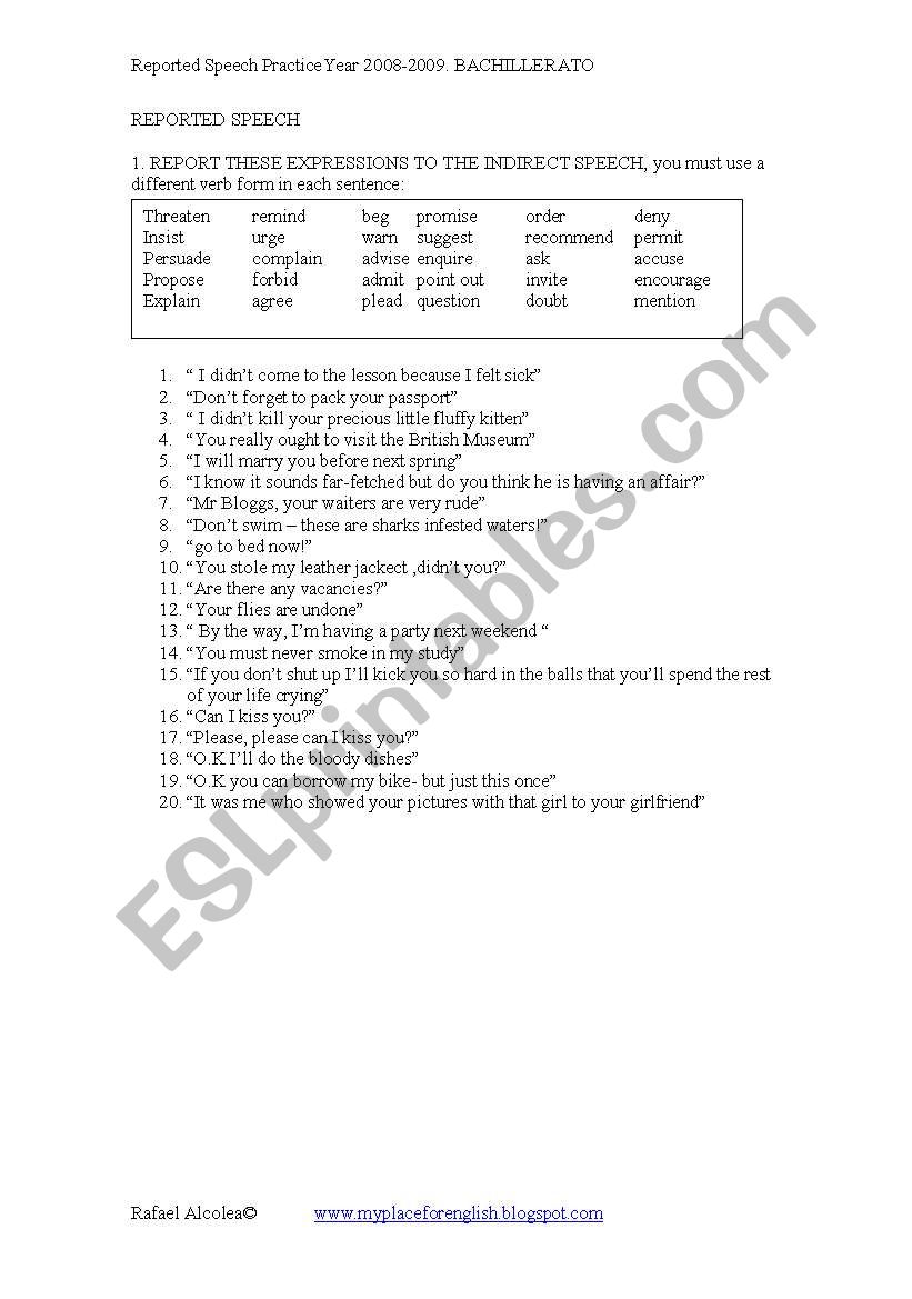 reported Speech  worksheet