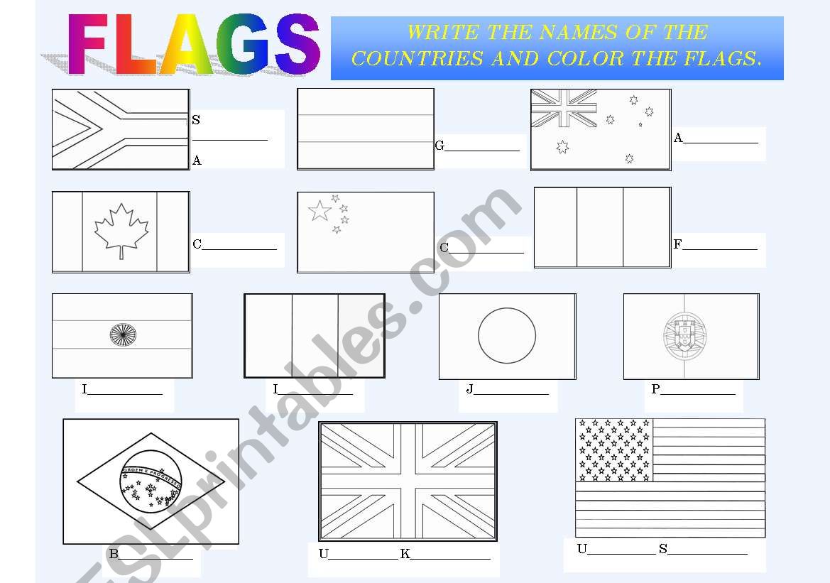 Countries and Flags worksheet