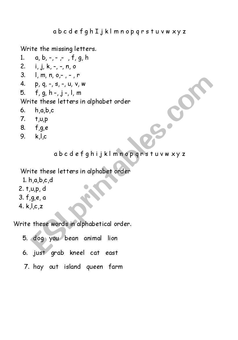 alphabetical order worksheet