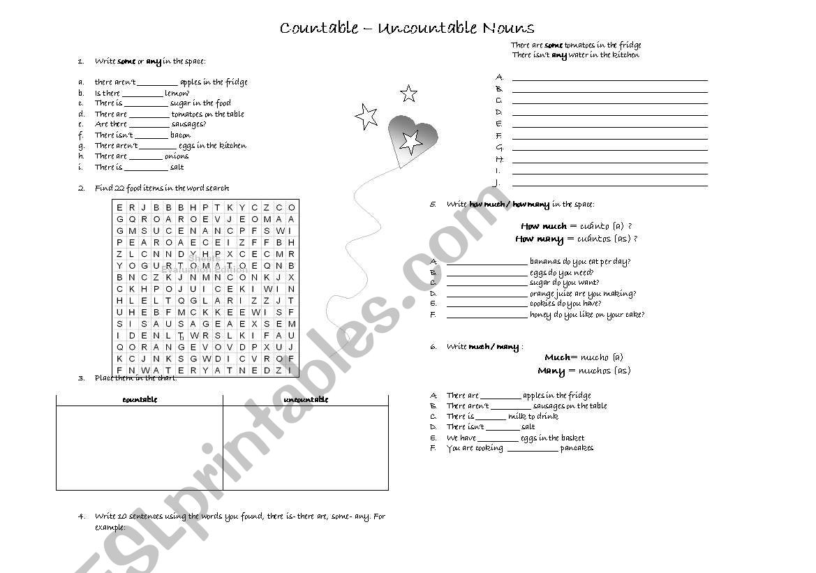 countable and uncountable worksheet