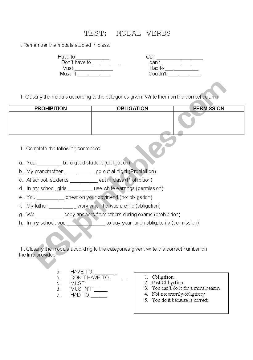 testing modal verbs worksheet