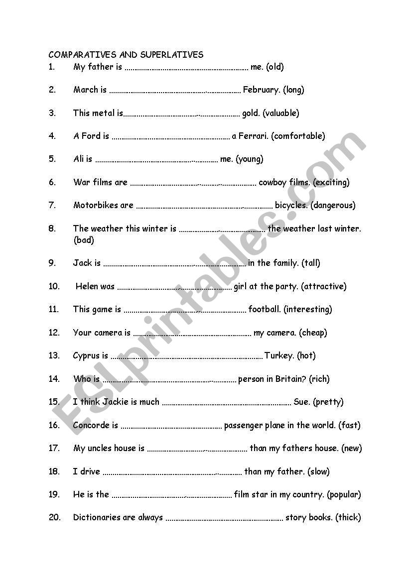 Comparatives and Superlatives worksheet