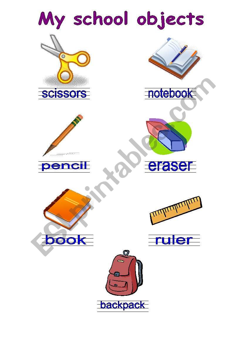 school objects worksheet