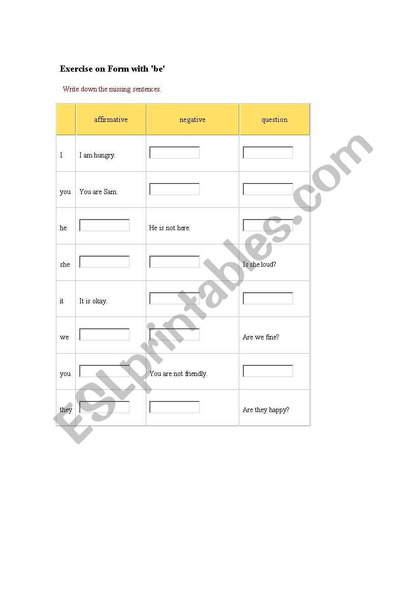 to be forms worksheet
