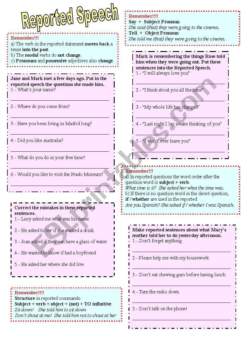 Reported Speech worksheet