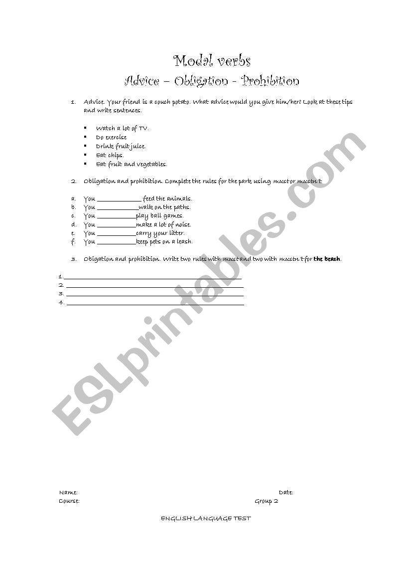 Modal verbs worksheet