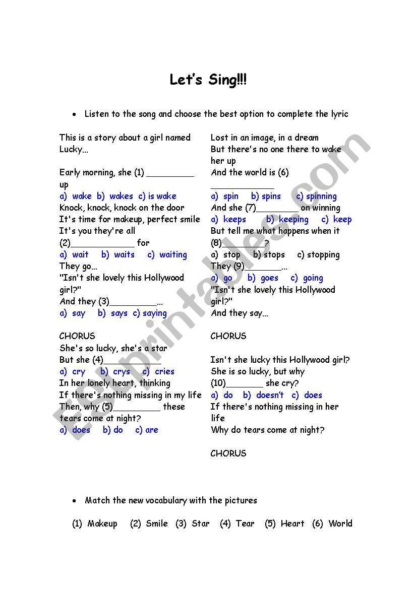 Lucky by Britney Spears worksheet