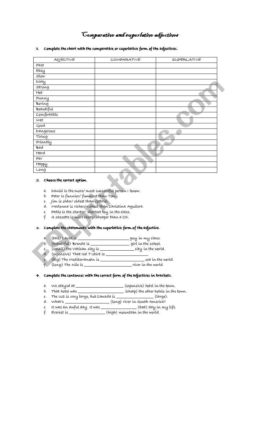 Comparatives and superlatives worksheet