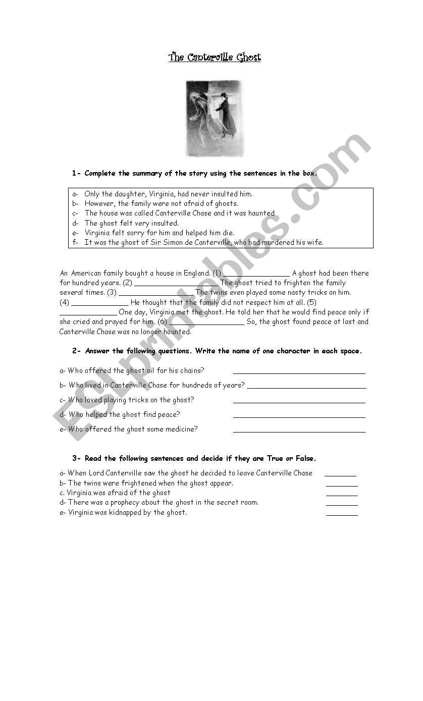 The Canterville Ghost worksheet