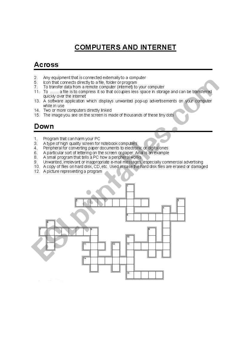 COMPUTERS AND INTERNET worksheet
